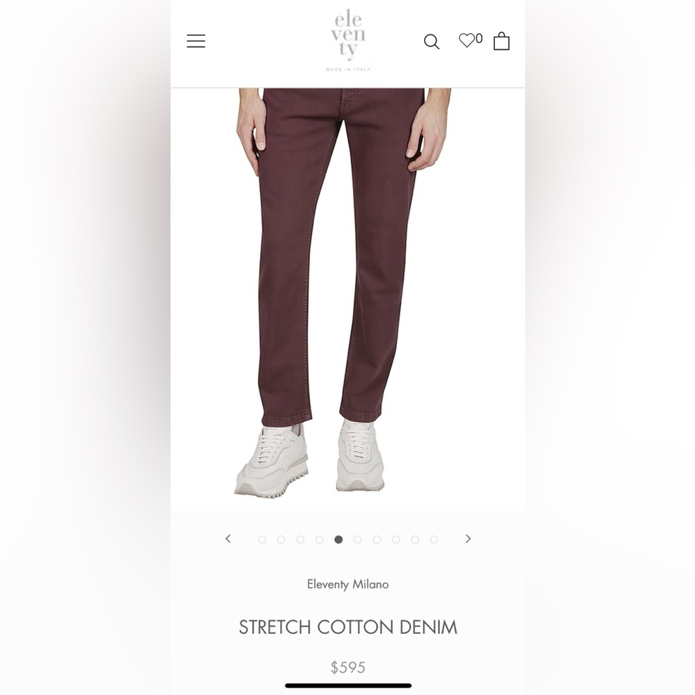 Eleventy Men's Stretch Cotton Denim Jeans Wine Color 5 pocket 32" waist. 28" L